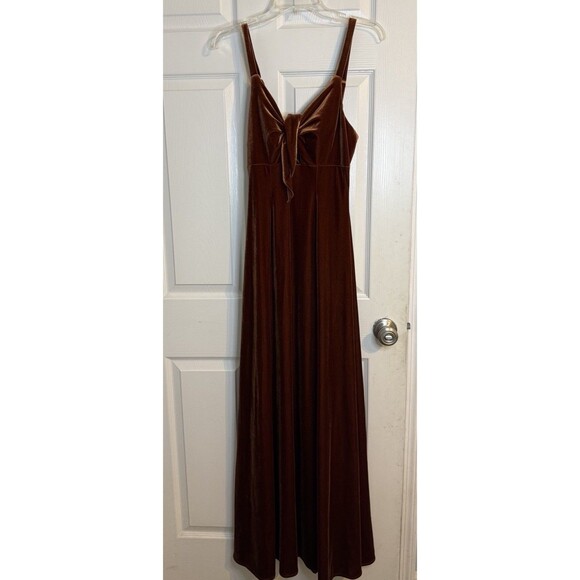 Revelry Drew Velvet Maxi Gown Dress Sz 4 Tie Front Bridesmaid Terracota Brown - Picture 3 of 9